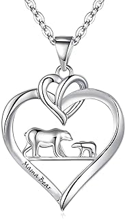 925 Sterling Silver Mama Bear Pendant Necklace with Cable Chain, Perfect Family Jewelry Gift for Women and Young Ones, Artful Design Without Gemstones