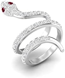 Stunning Vintage 925 Sterling Silver Cobra Snake Engagement Ring with Natural Ruby & White Topaz Gems for Women