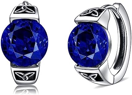 Sterling Silver YFN Celtic Hoop Earrings with Sapphire Cubic Zirconia for Women and Men, Huggie Hoop Design