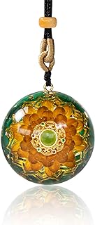 Spiritual Beads Necklace with Adjustable Copper Chain and Stone Gem for Personal Growth & Positivity - Resin-Copper Pendant with Malachite & Flower of Life Design