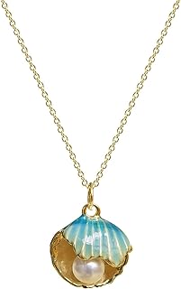 Seashell and Pearl Pendant Choker with Lobster Clasp, Cute Beach-Inspired Necklace in Gold Tone for Women and Teen Girls