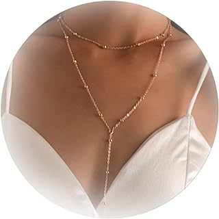 Graceful Y-Shaped Lariat Necklace with Durable Cable Chain - Dcfywl731 Women's Gold Plated Beaded Necklace, an Elegant Accessory or Perfect Gift