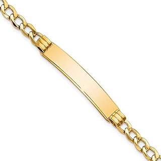 Jewels By Lux Engravable Personalized Custom 10K Yellow Gold Solid Curb Link ID Bracelet For Men or Women Length 7 inches Width 7.3 mm With Lobster Claw Clasp