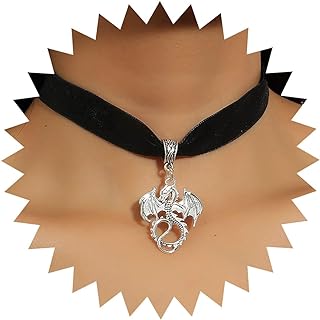 Vintage Black Velvet Choker Necklace Silver Dragon Pendant Necklace Gothic Velvet Dragon Necklace Black Suede Collar Necklace Jewelry for Women and Girls
