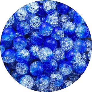 Tingoons Sapphire Acrylic Crackle Beads Necklace, Round Design, Perfect for Jewelry Making and DIY Projects