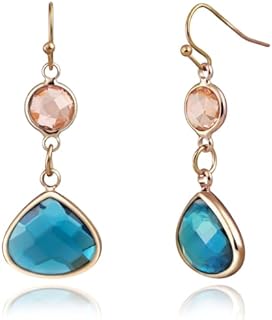 Sapphire Earrings Gold Dangle Earrings Rose Topaz Blue Earrings Crystal Earrings Handmade Drop Earrings for Women