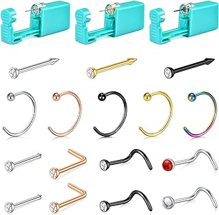 JIESIBAO Nose Piercing Kit, Disposable Self Nose Piercing Gun Kit with 316L Stainless Steel 18G Double Nose Rings Hoop Nose Studs Safety Nose Piercing Gun Kit Tool