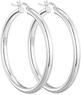 4mm Thick Sterling Silver Hoop Earrings for Women Big Chunky Hoop Earrings Lightweight Hoop Earrings Large Hollow Tube Hoop Earrings for Girls No-Tarnish 30/40/50/60/70mm