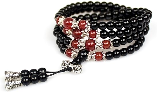 Toggle Clasp 108-Bead Mala Necklace with Obsidian & Tiger Eye Gems - Meditation & Healing Prayer Jewelry for Men & Women in Beaded Bracelet Chain Design