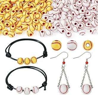 Sporty Acrylic Baseball Bead Necklace Kit by FASHEWELRY - Yellow & White Loose Beads for DIY Crafts & Jewelry Making - Perfect for Necklaces, Bracelets and More - 200pc Set