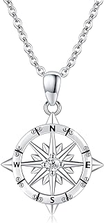 Compass Necklace 925 Sterling Silver Inspirational Compass Necklace Nautical Travel Necklace Compass Pendant Jewelry Graduation Gifts for Women