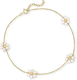 Ross-Simons RS Pure 3-3.5mm Cultured Pearl Flower Station Anklet in 14kt Yellow Gold. 9 inches