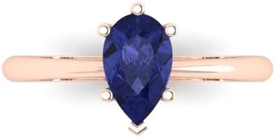 Clara Pucci 1.0 ct Pear Cut Solitaire Simulated Tanzanite Engagement Wedding Bridal Promise Anniversary Ring 18K Rose Gold