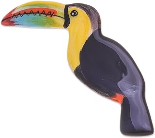 NOVICA Handmade Ceramic Toucan Brooch Pin from Thailand Multicolor Nature Bird [2.6 in L x 1.4 in W x 0.4 in D] 'Toucan Love'