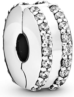 Pandora Double Lined Pavé Clip Charm - Compatible Moments Bracelets - Jewelry for Women - Gift for Women in Your Life - Made with Sterling Silver & Cubic Zirconia
