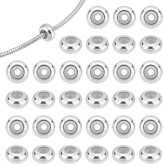 PH PandaHall 50pcs 6mm Adjustable Slider Round Beads 2mm Hole Slider Beads Stopper Beads with Rubber Inside Stainless Steel Round Beads for DIY Bracelets Necklaces Jewelry Making