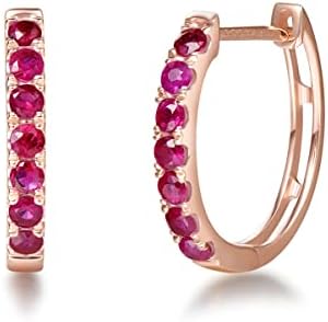 Exquisite 14k Solid Rose Gold Ruby Hoop Earrings by Carleen - Ideal Birthday Gift for Women and Girls - Oval Huggie Design with Secure Back Finding