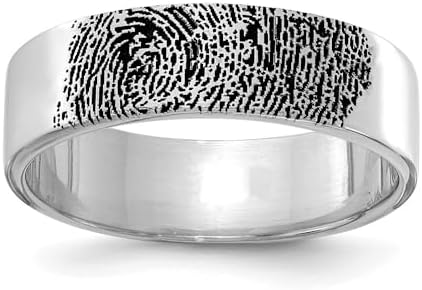 14K White Gold Personalized Fingerprint Wedding Band, Unique Valentine's Day Gift, Size 7