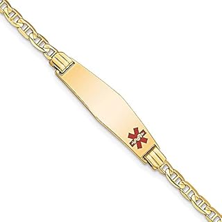 Jewels By Lux Engravable Personalized Custom 14K Yellow Gold Medical Soft Diamond Shape 6 Anchor Link Child ID Bracelet For Women Length 6 inches Width 7.5 mm With Lobster Claw Clasp