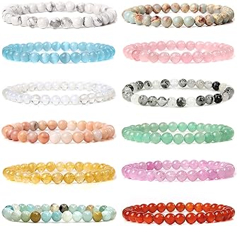 12Pcs Gemstone 6mm Semi Precious Round Beaded Bracelet Set For Women Men Healing Crystal Stretch Energy Stone Bead Bracelets Jewelry