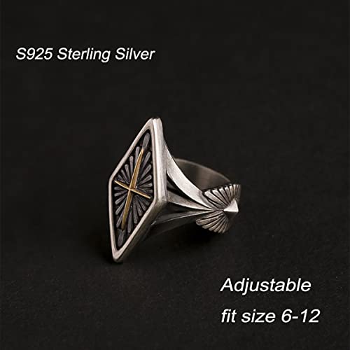 Cool Retro Vintage S925 Sterling Silver Punk Biker Gothic Sugar Cocktail Party Ring for Women Men,Thumb Index Middle Finger Boho Wide Ring Jewelry Gift for Him Her