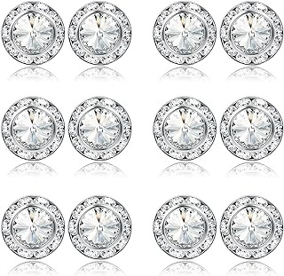 BESTEEL Rhinestone Earrings Round Shaped Acrylic Stone Inside Crystal Halo Stud Earrings for Dance Competitions Stage Opera Performance Wedding Party Earrings Jewelry 15mm, 6/12 Pairs