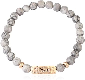 RIAH FASHION Inspirational Message Stretch Prayer Bead Bracelet - Christian Bible Cuff Blessed, Faith, Love, Hope Natural Stone, Multi Layer Stacking Strand Bangle Set