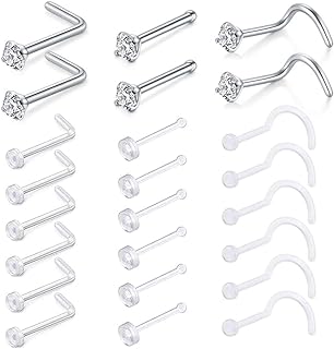 D.Bella 18G 20G Clear Nose Studs Acrylic L Shape Nose Rings Retainer Bioflex Bone Pin Straight Nose Studs Retainer Flexible Nose Piercing Retainer Flat Top for Men Women