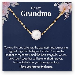 To My Best Grandma Grandmother Ever Dainty Minimal Pearl Drop Pendant Gold Plated Necklace Jewelry Sentimental Mothers Day Birthday Cool Gifts Stuff Presents for Women Grandma Navy Card