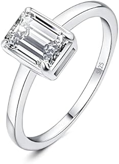 JewelryPalace Classic 1ct Emerald Cut Moissanite Solitaire Engagement Rings for Women, 925 Sterling Silver Promise Ring for Her, Simulated Diamond Anniversary Wedding Rings D-F VVS
