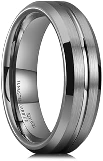 King Will 6mm Tungsten Wedding Rings for Men Gunmetal Plated Grooved Center Brushed Men's Wedding Band Gifts for Him Size 7-14 Comfort Fit