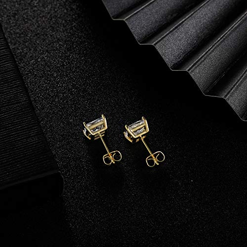 18K White Gold/Yellow Gold/Rose Gold Plated Princess Cut Square Clear Cubic Zirconia Stud Earring Pack of 5 Pairs