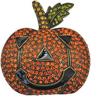TTjewelry Vintage Red Halloween Pumpkin Art Nouveau Gold Tone Brooch Pin Austrian Crystal