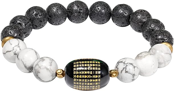 Lava Stone/White Turquoise/Agate Beaded Bracelets Feng Shui Protection Amulet Stretch Healing Crystals Essential Oil Diffusers Anxiety Bracelet for Women Men 10mm