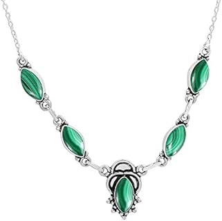Handmade Bohemian Malachite Crystal Necklace with 18-inch Cable Chain and Lobster Clasp, Silver-Plated Base, Natural Marquise Gemstone Design - Ideal Women's Day Gift for Mom, Wife, Sister