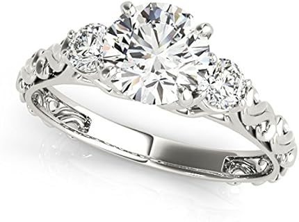 MauliJewels 0.50 Ct. Diamond, Three-Stone Vintage Engagement Ring in 14K Solid Rose Gold - Timeless Elegance, Size 5