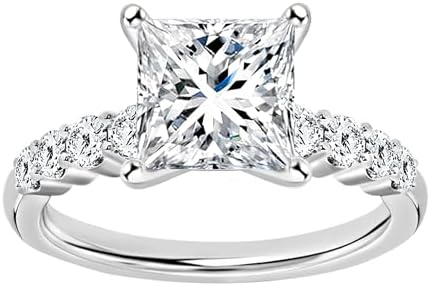 Dazzlingrock Collection Princess Cut (1.00 CT) & Round (0.23 CT) Lab Grown White Diamond or Cubic Zirconia 4 Prong Solitaire Engagement Ring for Women in 925 Sterling Silver