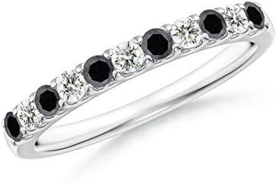 Platinum Prong-Set White & Enhanced Black Diamond Half Eternity Band - Luxurious Stackable Ring Design