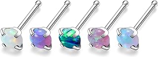 Oicctyzio F136 Titanium 2mm-Opal Nose Ring Studs Piercings Jewelry for Women 20g Straight/L/Screw Shape Bar Surgical Steel Aretes Para La Nariz Nostril Dainty tiny nose stud Hypoallergenic