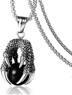 Punk Rock Stainless Steel Dragon Claw Pendant Crystal Ball Necklace,24inches Link Chain