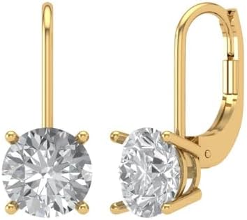 Exquisite 0.28 ct Round Cut Lab-Grown Diamond Stud Earrings with Lever Back in 18K Yellow Gold for Women, Brilliant Shape Design