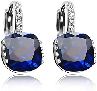Uloveido Women's Platinum-Plated Blue Cubic Zirconia Earrings with Dangle Design & Lever Back