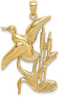 14k Gold Duck Flying from Willow Charm Pendant, Other-clasp-type, Jewelry for Women, Nature-inspired Design