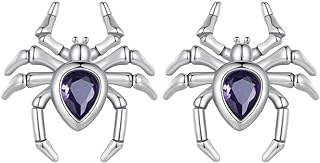 925 Sterling Silver Spider Stud Earrings with Push Back and Cubic Zirconia Stone Accents, Gold Plated Trendy Women's Party Jewelry Accessory