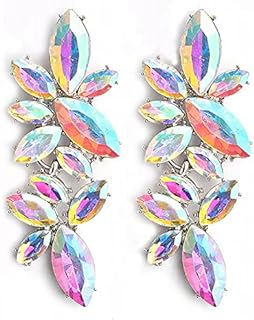 Iridescent Rhinestone Earrings for Prom, Sparkling Bridal Cluster Drop Dangle Stud Earrings, AB Crystal Pageant