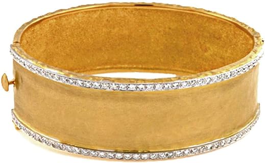 Box Clasp Diamond Bangle Bracelet in 18k Yellow Solid Gold - Sophisticated Design for Men and Women with Textured Hammer Finish