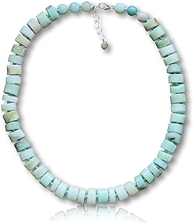 Lobster-Claw Clasp Amazonite Semi-Precious Beaded Necklace on Silver-Plated Cable Chain for Women - Button-shaped Design