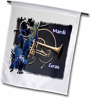 3dRose - Image of Gold Jazz Horn With Blue Beads And Words Mardi Gras - Flag - (fl-353339-1)