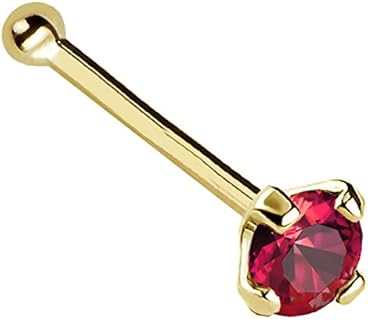 Jewelry Avalanche 22G Solid 14Kt Gold Nose Bone Stud with Prong Set real Ruby Gemstone, 14kt Yellow Gold or 14kt White Gold - July Birthstone Nose Ring