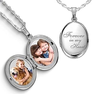 PicturesOnGold.com Sterling Silver & Yellow Gold Filled Oval Forever in My Heart Locket Necklace for Women with 18 Inch Chain - Cute Necklaces Custom Picture Necklace for Women